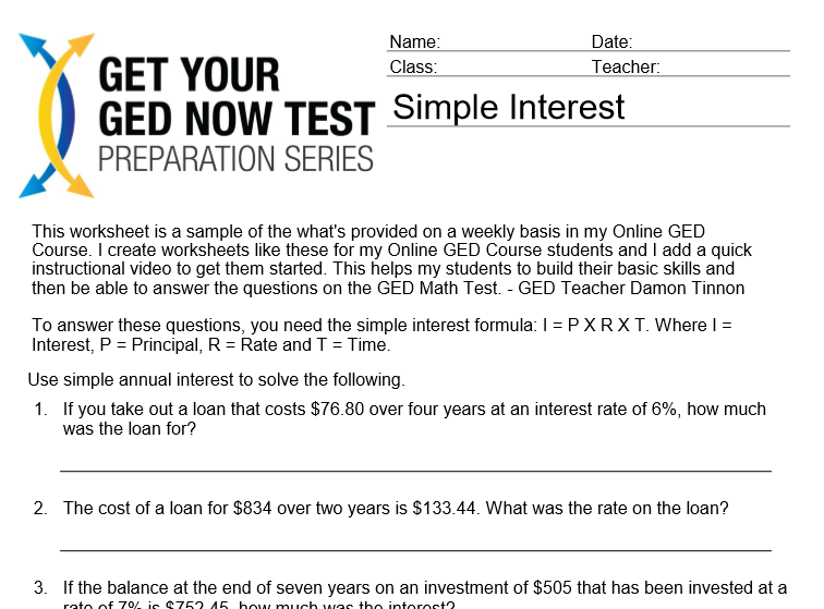 Free GED Math Prep Worksheet